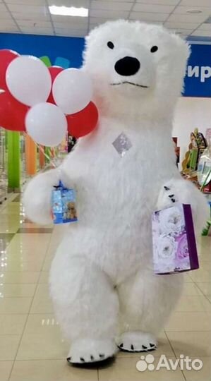 Белый.Мишка.Медведь.Поздравление.Ростовая кукла