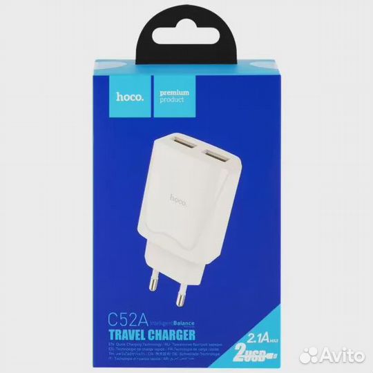 Сетевое зарядное устройство hoco C52A, 2,1А White