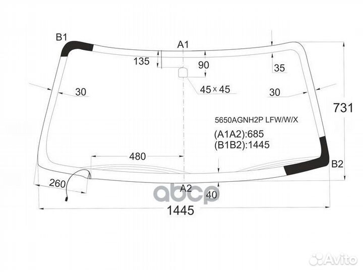 Стекло лобовое с обогревом щеток mitsubishi PAJ