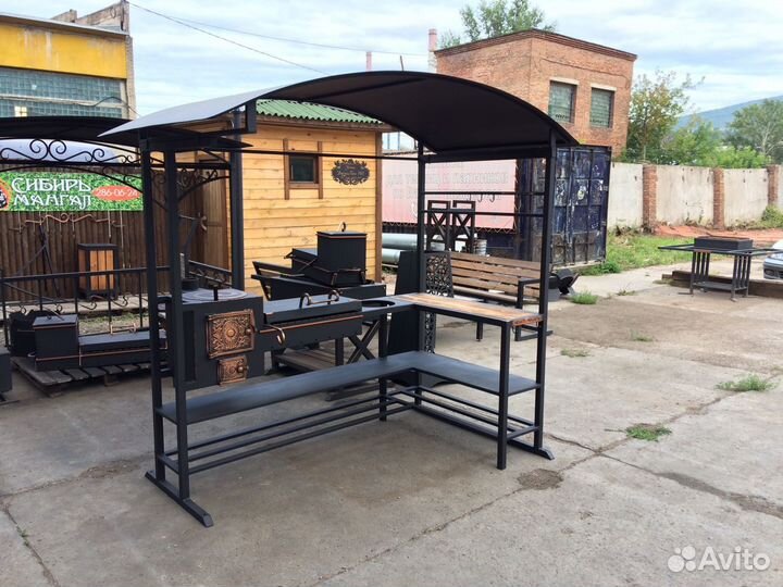 Мангал с печью для казана. С крышей. Сибиряк v2.0