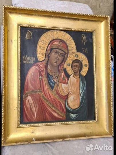 Старинная Икона.19 в.Казанская.90х76 см Сусал