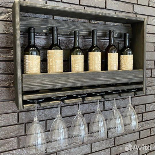 Полка настенная для вина и бокалов