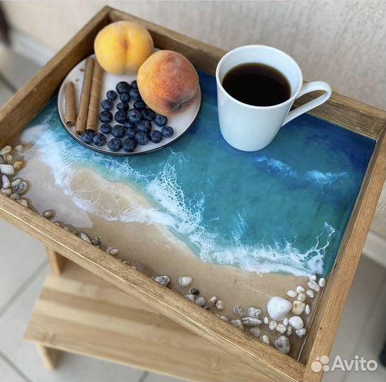 Поднос или столик с рисунком из смолы Resin Art