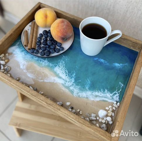 Поднос или столик с рисунком из смолы Resin Art