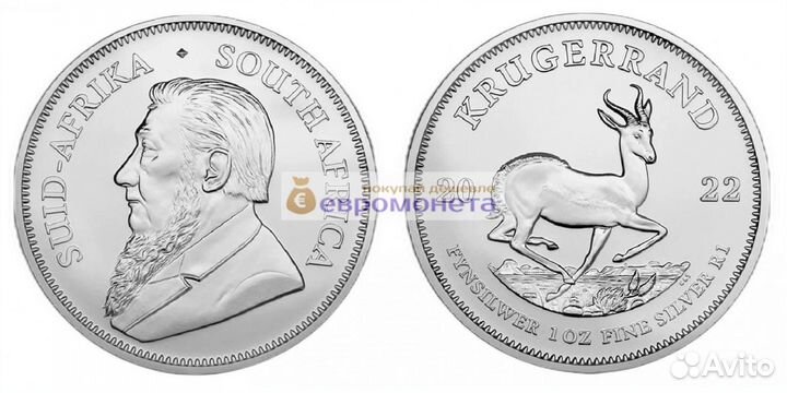 Юар 1 крюгерранд 2022 год. Серебро унция 999 пробы