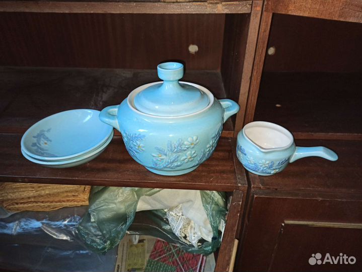 Супница, соусник, 2 тарелочки, керамика СССР 1970е