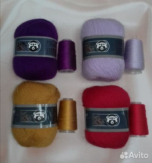 Пряжа Пух норки (Long mink wool) серая,синяя этике