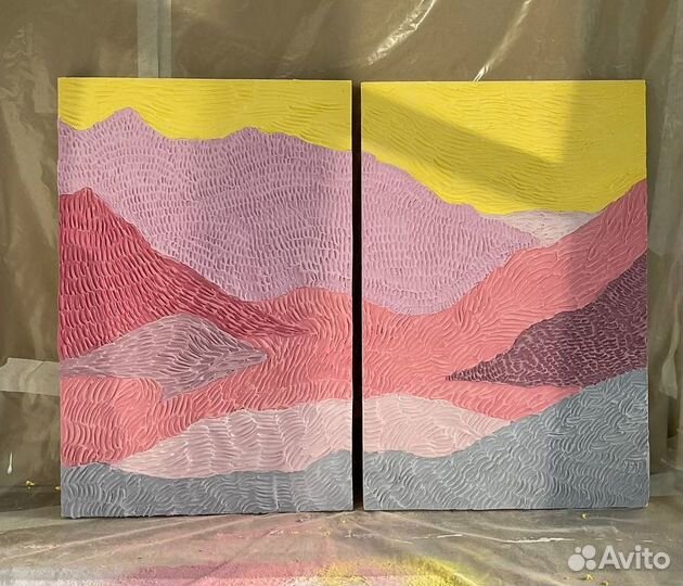 Интерьерная картина диптих Горы на закате