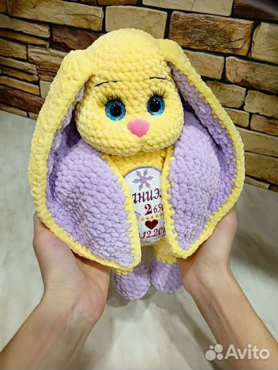 Именная игрушка зайка 30см с метрикой