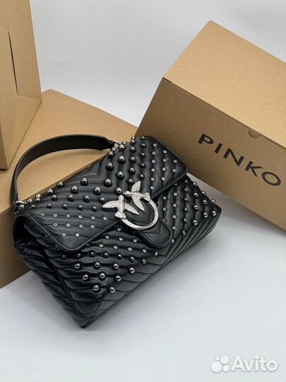 Сумка Pinko ручка ремень натуральная кожа чёрная