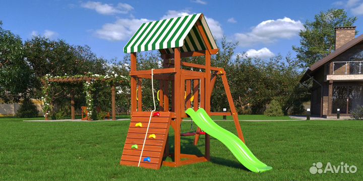 Детский спортивный комплекс с крышей для дачи