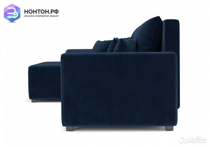 Угловой диван еврокнижка Каскад велюр темно-синий