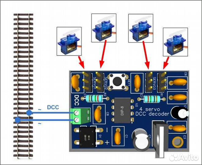 Декодер DCC для 4х сервоприводов