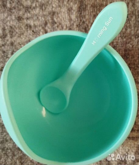 Тарелка с ложкой детская силикон