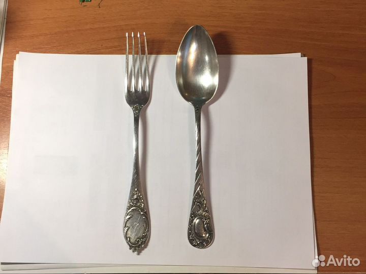 Ложка и вилка 19 век серебро германия