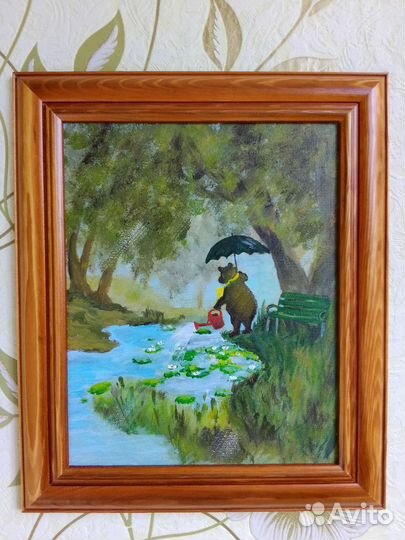 Картина на холсте мишка в лесу