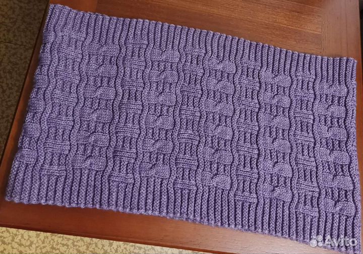 Снуд-хомут объемный вязаный цвет сиреневый, шерсть