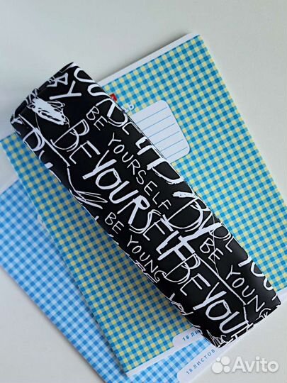 Пенал для старшей школы черный с надписями