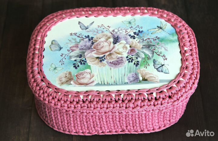 Корзинка для хранения из трикотажной пряжи и шнура