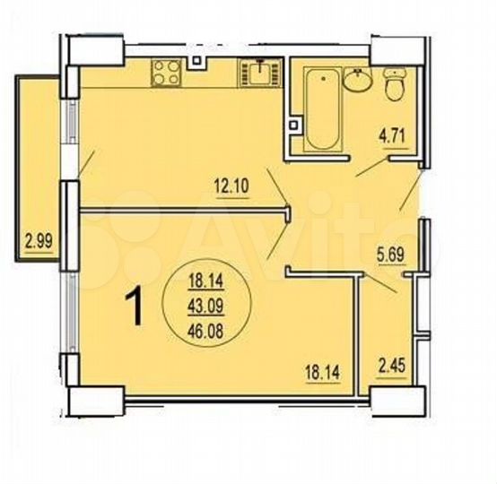 1-к. квартира, 46,5 м², 13/20 эт.