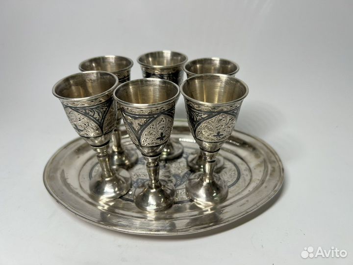 Набор Рюмон И Поднос Серебро Кубачи