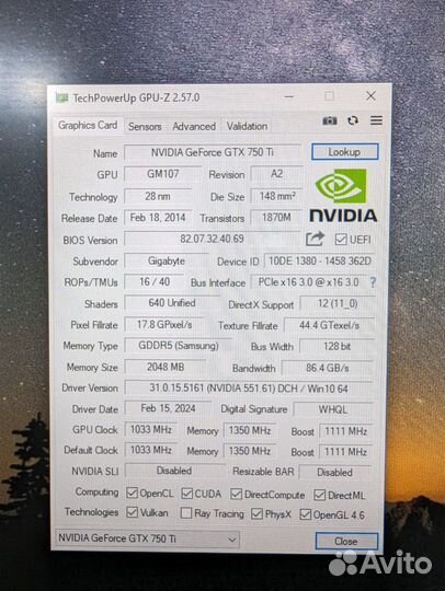 Gigabyte GTX 750 Ti 2Gb