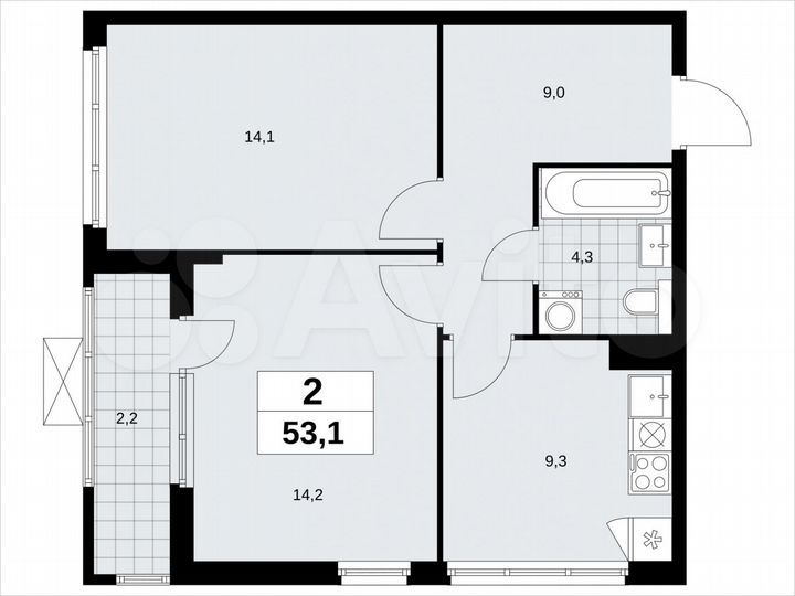 2-к. квартира, 53,1 м², 14/19 эт.