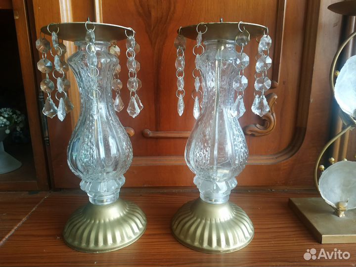 Подсвечники,стекло с подвесками,перламутр и т.д