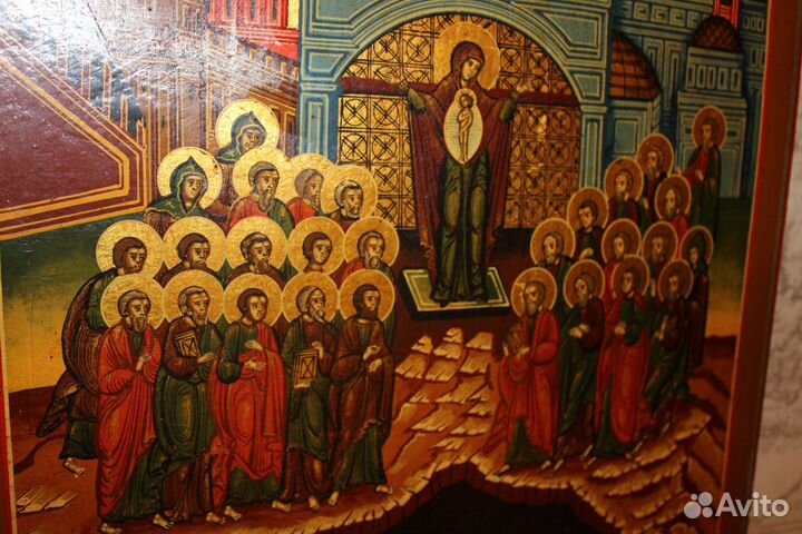 Старая икона Непроходимая Дверь 50*41*4 золото