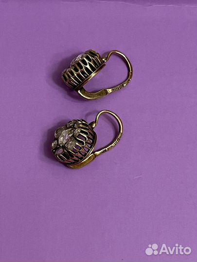 Антикварные серьги Малинки с бриллиантами