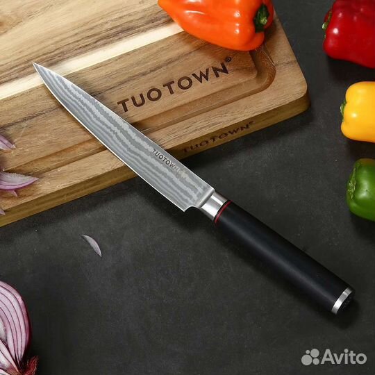 TuoTown кухонный нож Utility сталь Damascus VG-10