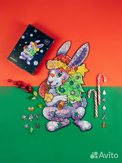 Деревянный большой пазл Новогодний кролик 225pcs