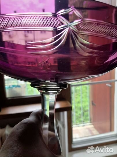 Ваза для фруктов на ножке цветное стекло СССР