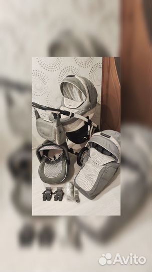 Коляска adamex Barletta 3 в 1 серо-белая