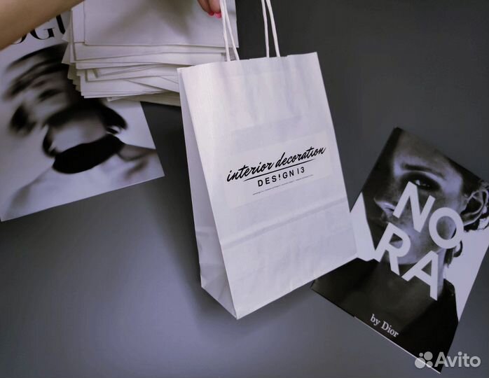 Крафтовый белый пакет с ручками 25 на 18 см