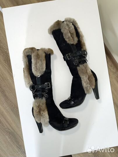 Винтажные зимние сапоги с мехом. Италия