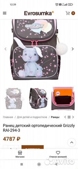 Рюкзак Гризли ортопедический б. У 1 год