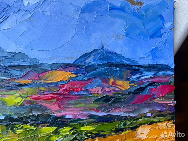 Картина маслом горы Кавказ Машук Бештау поле