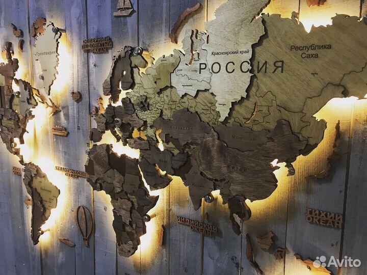 Карта мира из дерева(панно на стену)