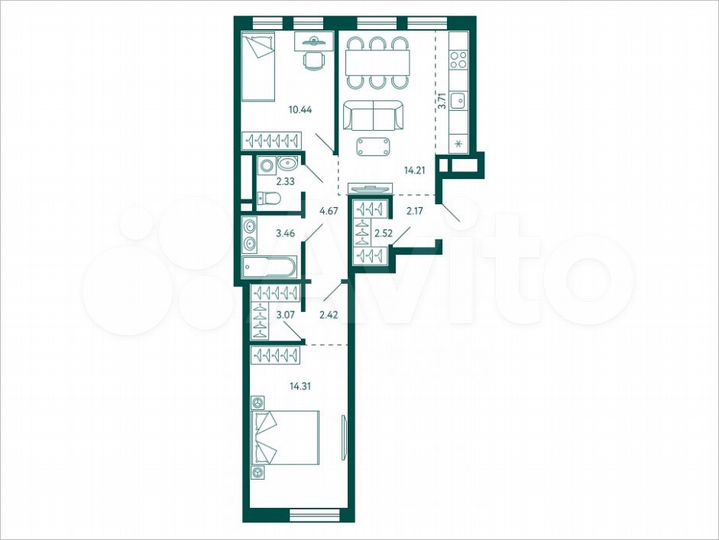 2-к. квартира, 63,3 м², 10/28 эт.