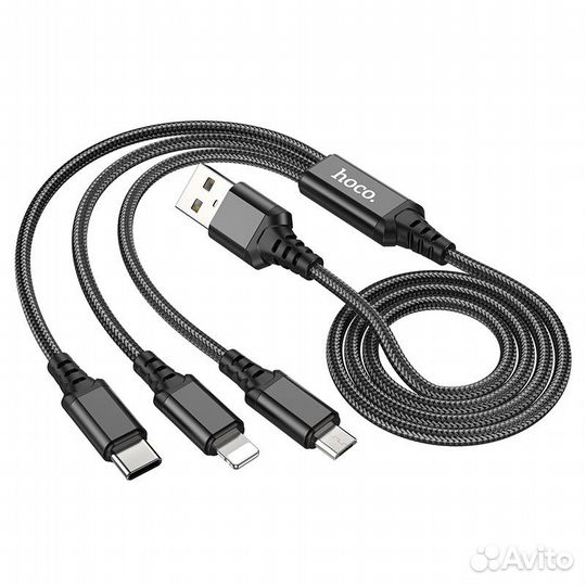 Hoco X76 3-in-1 (Lightning+Type-C+Micro) 1M, 2.0А