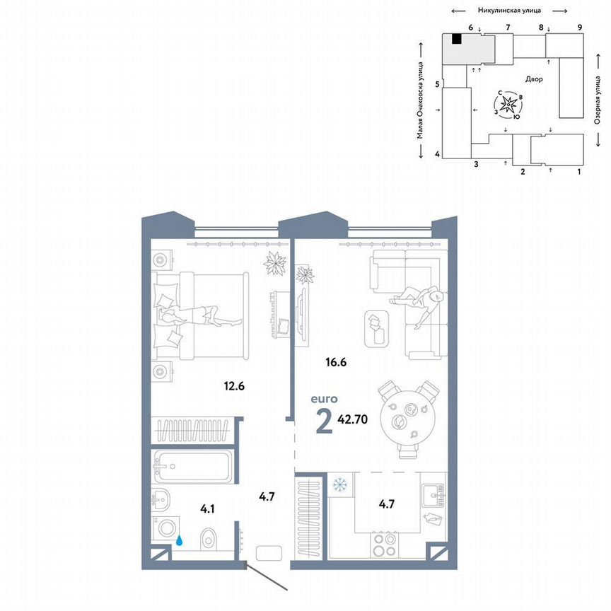 1-к. квартира, 42,7 м², 30/30 эт.