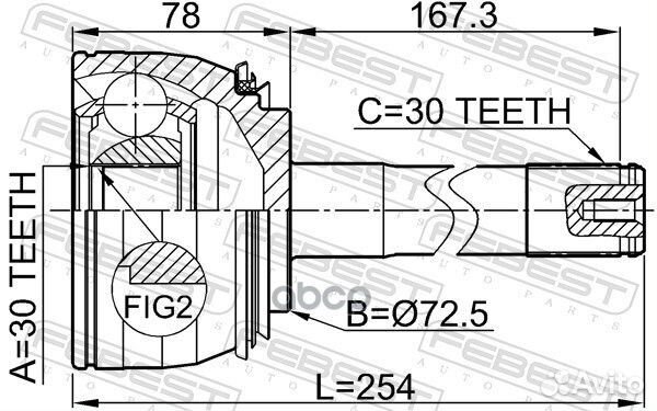 Шрус наружный 30x72.5x30 toyota land cruiser 100