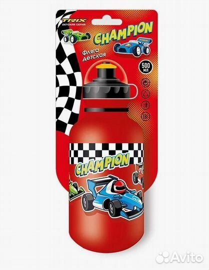Фляга trix Champion детская, 500 мл, защитная крышка, ldpe, красная (50)