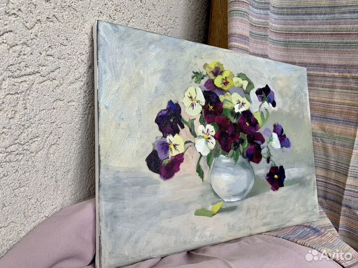 Картина маслом Анютины глазки