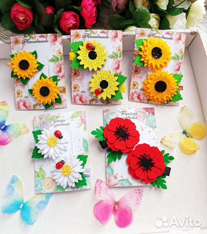 Резинки заколки ромашки, подсолнухи, маки