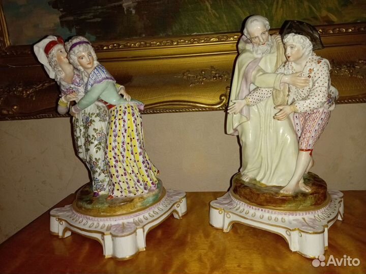 Антикварные парные скульптуры клеймо мечи