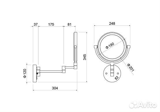 Зеркало косметическое Aquatek AQ4915MB черный, подсветка, 5х увеличение