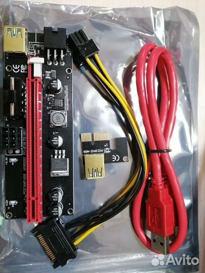 Райзер ver009s pci-e x16 для видеокарт 6pin,sata,m