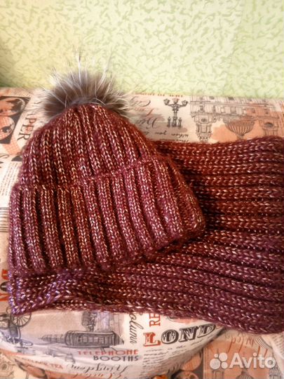 Зимняя шапка и снуд женский